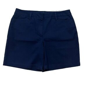 Lands End Chino Short Women 10 M Navy Blue Cotton 7" Inseam Flat Front Mid Rise